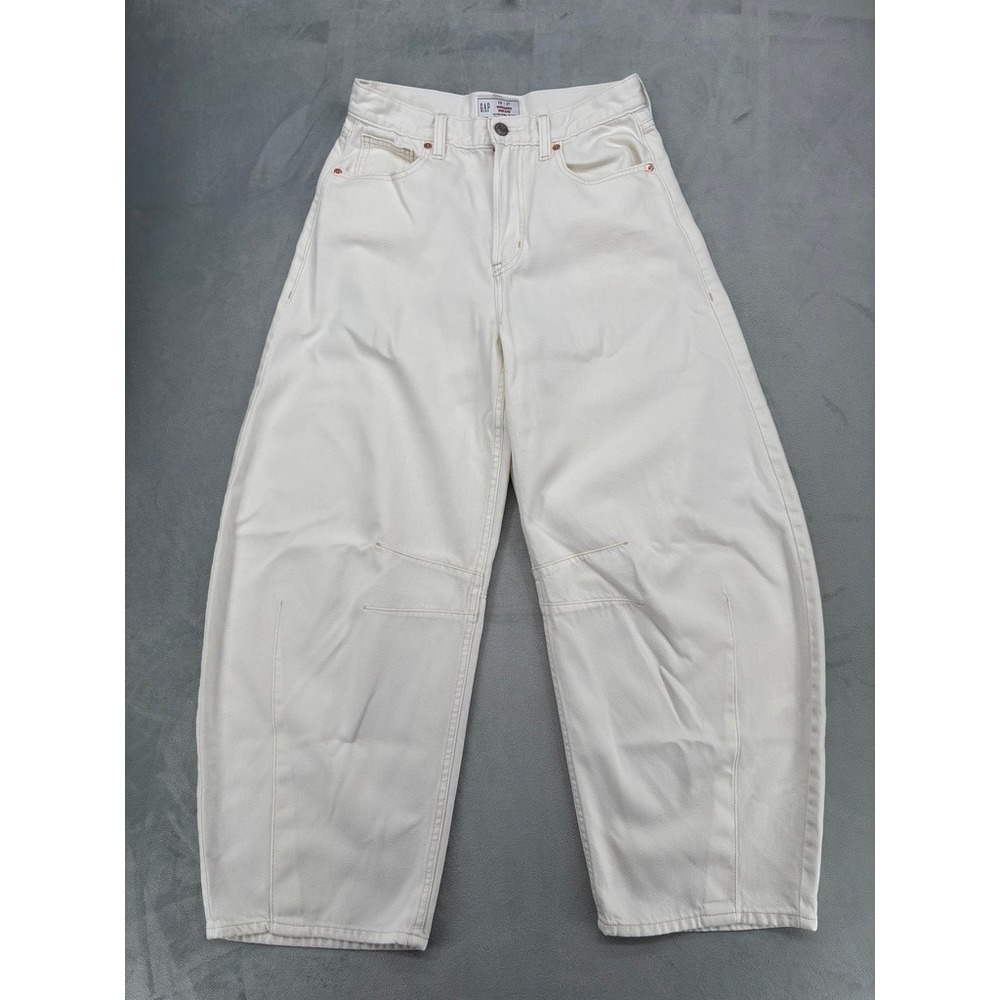 GAP Horseshoe Jeans Women 26 2R White High Rise Barrel Leg Denim